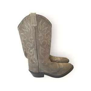 Old West Brown Suede Leather Western Cowboy Boots Womens Size 8.5 D Rustic